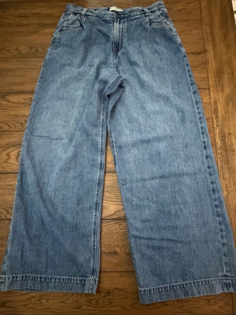Scotch & Soda Amsterdam Indigo Blue Wide-Leg Pleated Denim Jeans Size 10